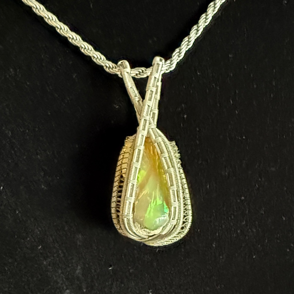 Sterling Silver Wire Wrapped Opal Pendant